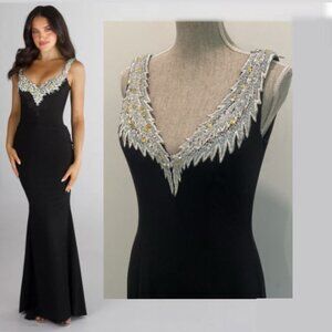 Black Evening Gown with Silver Accents by Miss Madison Size Small